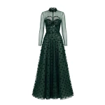 Saiid Kobeisy Beaded Tulle Dress with Polka Dots in Sage Green