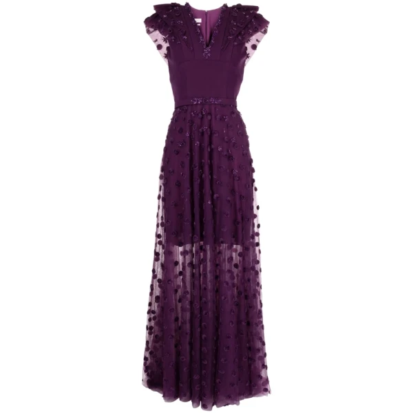 Saiid Kobeisy Beaded Tulle Dress with Polka Dots in Violet, view 2