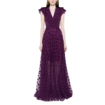 Saiid Kobeisy Beaded Tulle Dress with Polka Dots in Violet