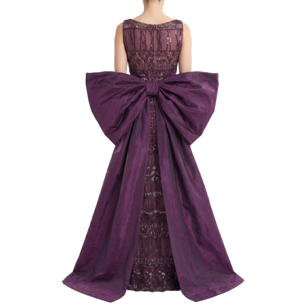 Saiid Kobeisy Bow Cape in Italian Plum, Style 40, view 4