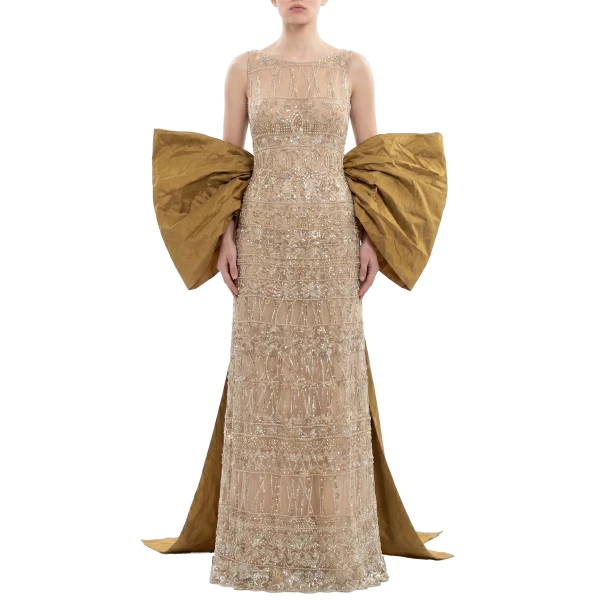 Saiid Kobeisy Bow Cape in Light Gold, view 2