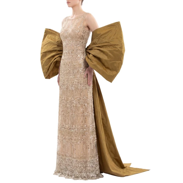 Saiid Kobeisy Bow Cape in Light Gold, view 3