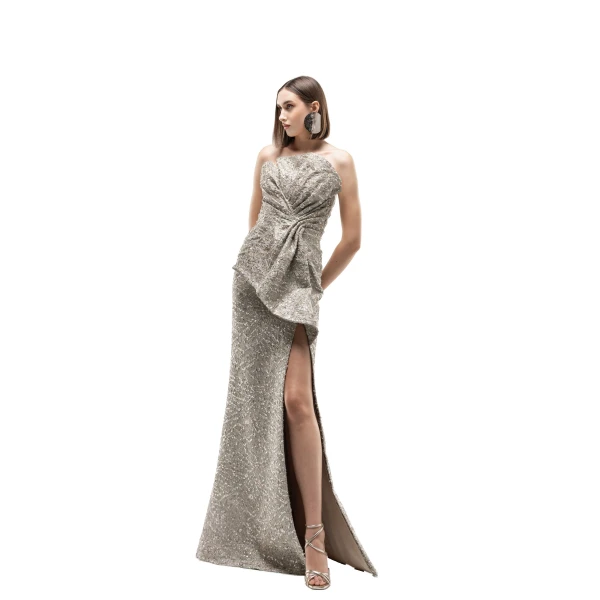 Saiid Kobeisy Brocade Bow Dress in Gold, view 2