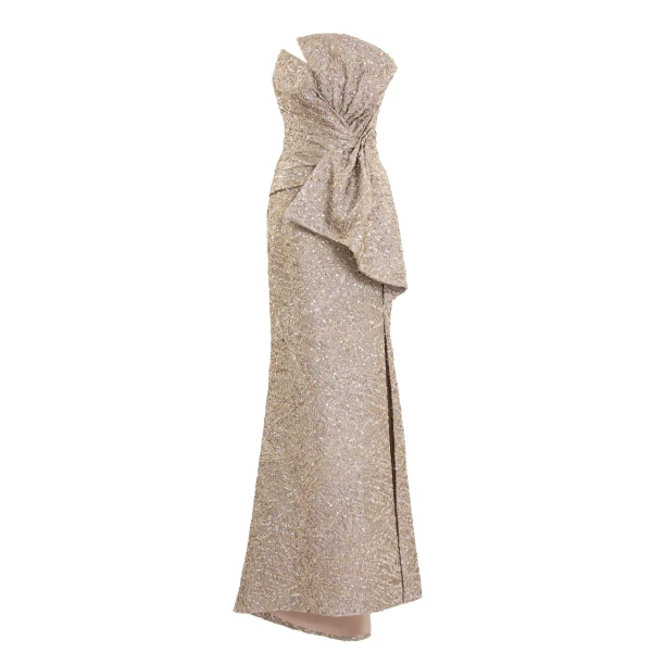 Saiid Kobeisy Brocade Bow Dress in Gold