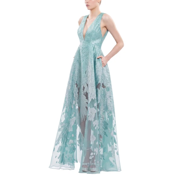 Saiid Kobeisy Brocade Dress in Antigua Sand, view 3
