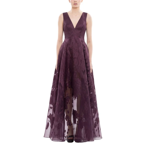 Saiid Kobeisy Brocade Dress in Italian Plum, view 2