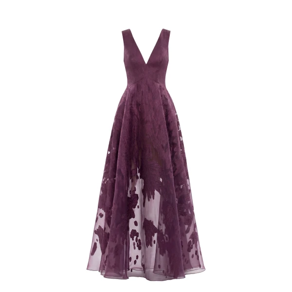 Saiid Kobeisy Brocade Dress in Italian Plum