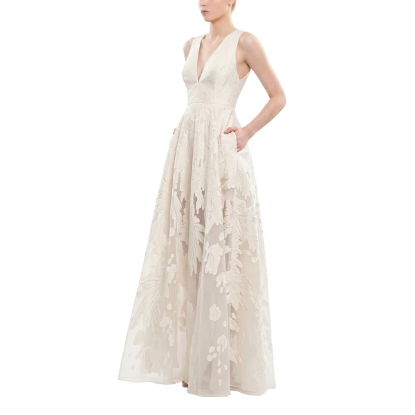 Saiid Kobeisy Brocade Dress in Ivory, view 3