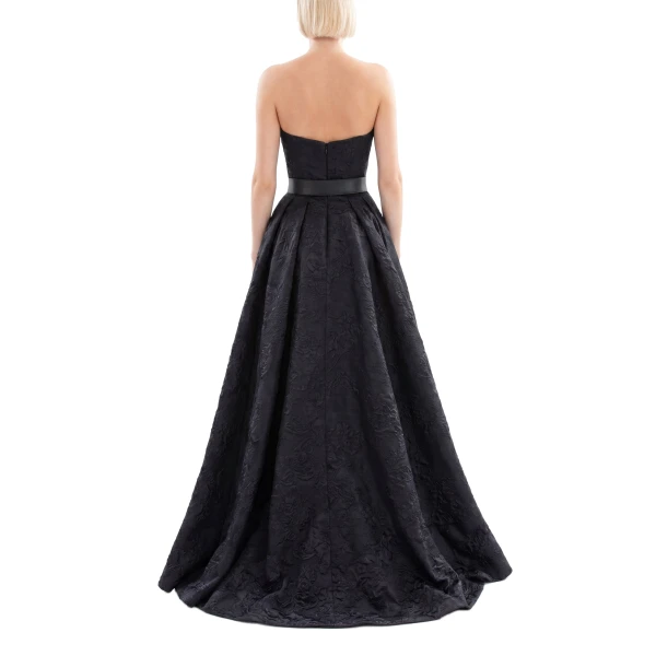 Saiid Kobeisy Brocade Long Dress in Jet Black, view 3
