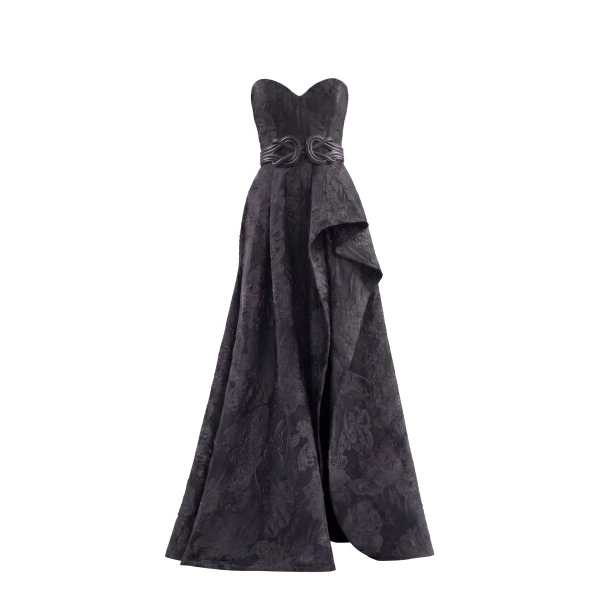 Saiid Kobeisy Brocade Long Dress in Jet Black