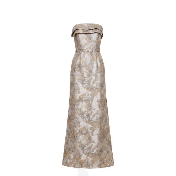 Saiid Kobeisy Brocade Long Fitted Dress in Grey Pear