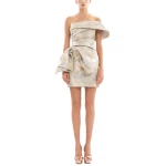 Saiid Kobeisy Brocade Short Dress in Grey and Yellow Pear