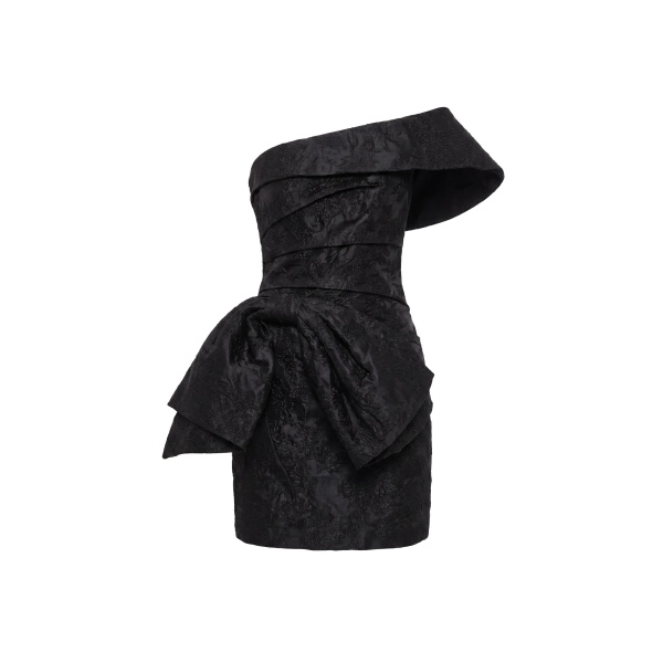 Saiid Kobeisy Brocade Short Dress in Jet Black