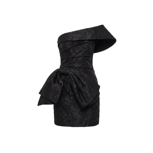 Saiid Kobeisy Brocade Short Dress in Jet Black