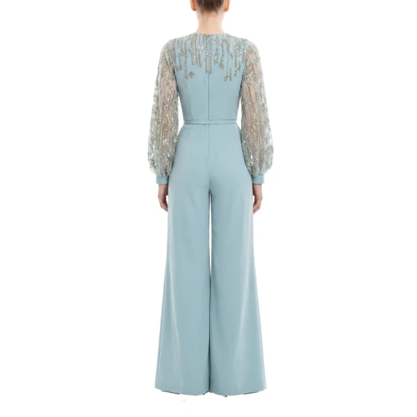 Saiid Kobeisy Crepe Beaded Jumpsuit in Antigua Sand, view 4