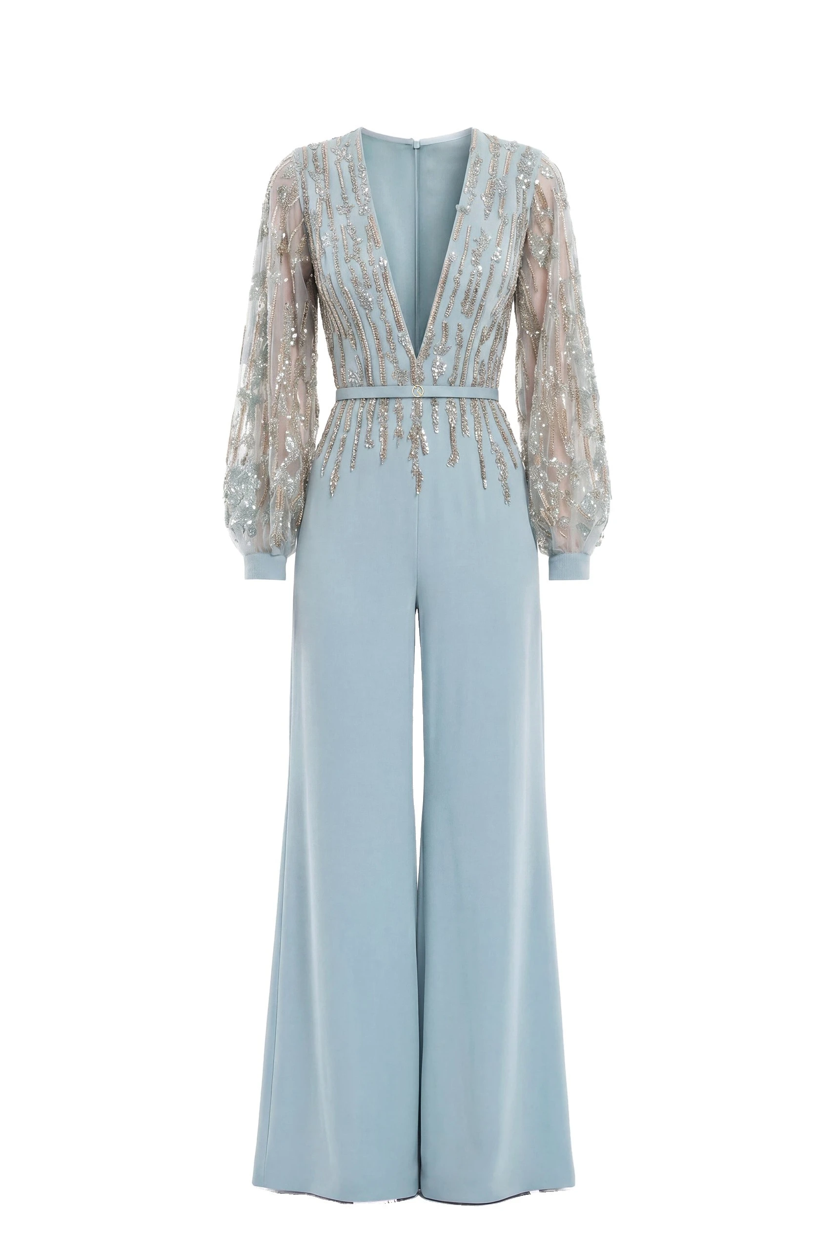 Saiid Kobeisy Crepe Beaded Jumpsuit in Antigua Sand | Jumpsuit | Coveti Saiid Kobeisy Crepe Beaded Jumpsuit in Antigua Sand