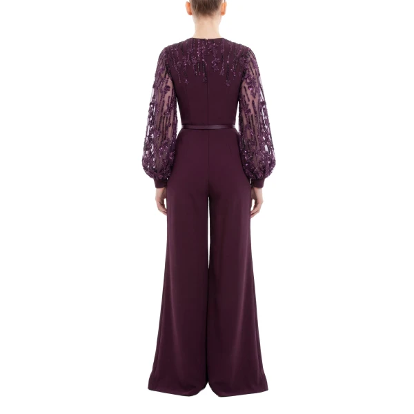 Saiid Kobeisy Crepe Beaded Jumpsuit in Italian Plum, view 4