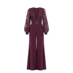 Saiid Kobeisy Crepe Beaded Jumpsuit in Italian Plum