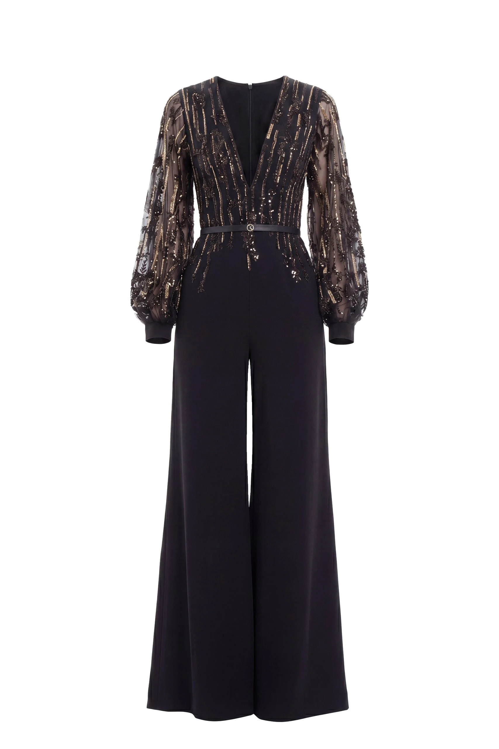 Saiid Kobeisy Crepe Beaded Jumpsuit in Jet Black | Jumpsuit | Coveti Saiid Kobeisy Crepe Beaded Jumpsuit in Jet Black
