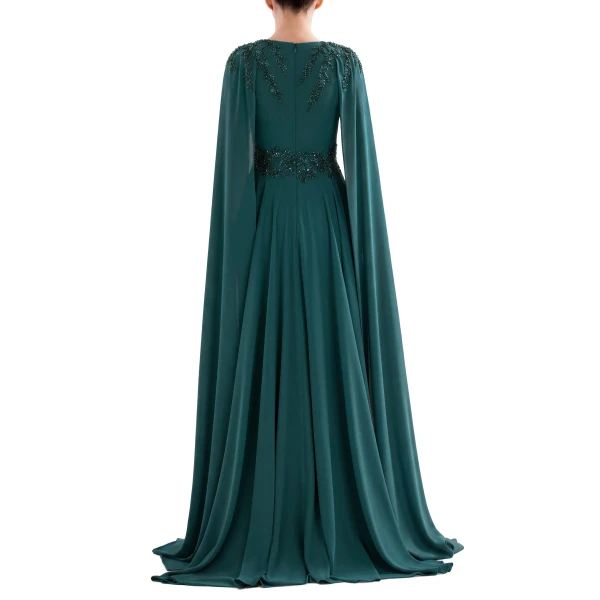 Saiid Kobeisy Crepe Dress with Cape in Green, view 3