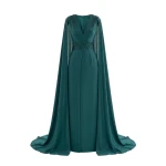 Saiid Kobeisy Crepe Dress with Cape in Green