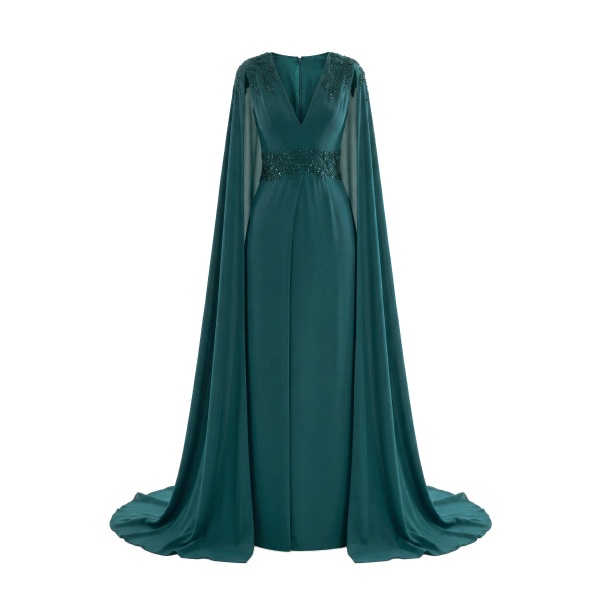 Saiid Kobeisy Crepe Dress with Cape in Green