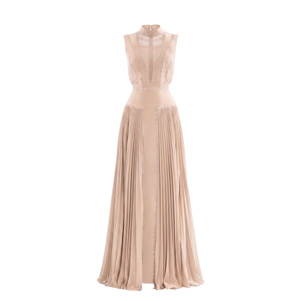 Saiid Kobeisy Crepe Georgette Dress in Skin