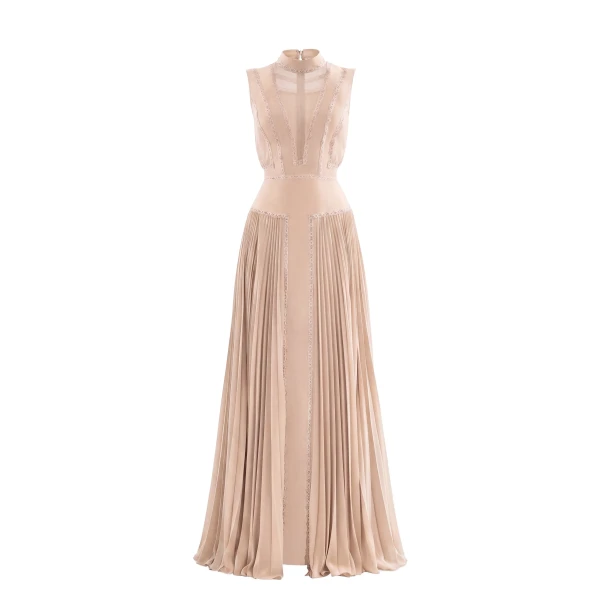 Saiid Kobeisy Crepe Georgette Dress in Skin