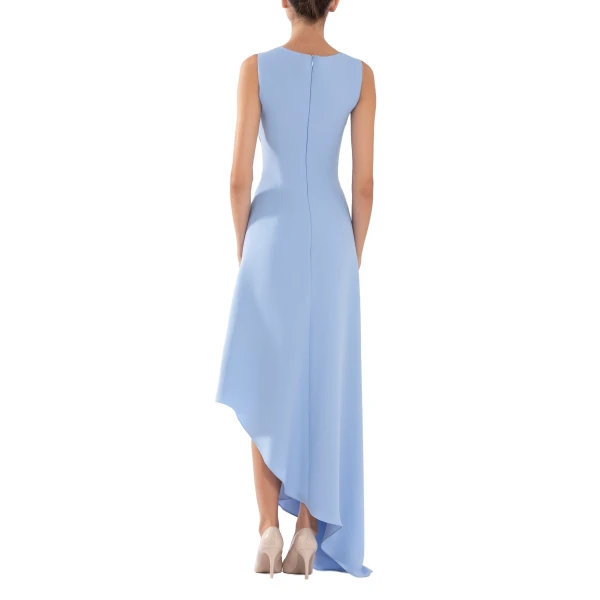Saiid Kobeisy Crepe High-Low Dress with Matching Embroidery in Blue and Off White, view 3