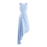 Saiid Kobeisy Crepe High-Low Dress with Matching Embroidery in Blue and Off White