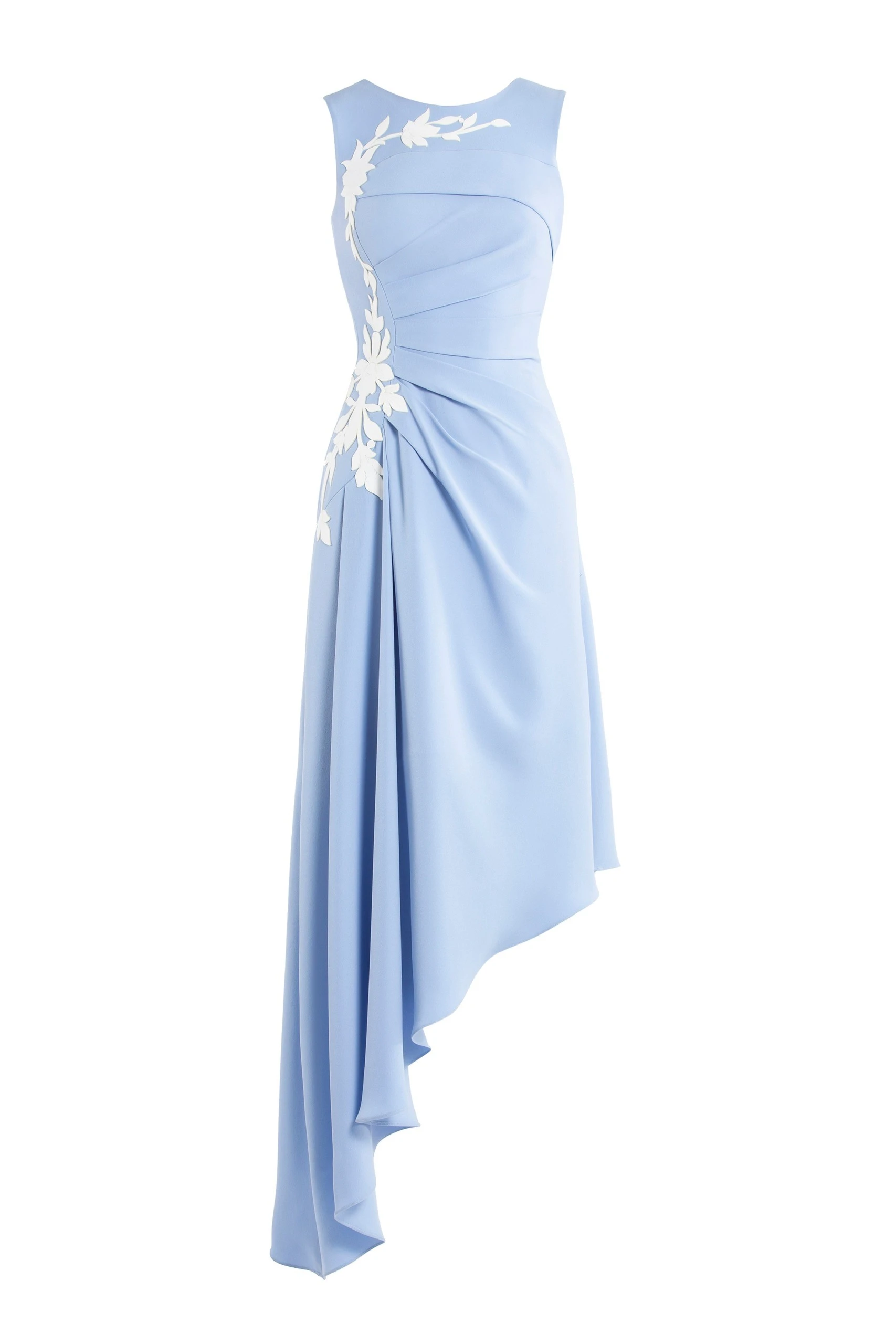 Saiid Kobeisy Crepe High-Low Dress with Matching Embroidery in Blue and Off White | Dresses | Coveti Saiid Kobeisy Crepe High-Low Dress with Matching Embroidery in Blue and Off White