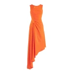 Saiid Kobeisy Crepe High-Low Dress with Matching Embroidery in Vibrant Orange