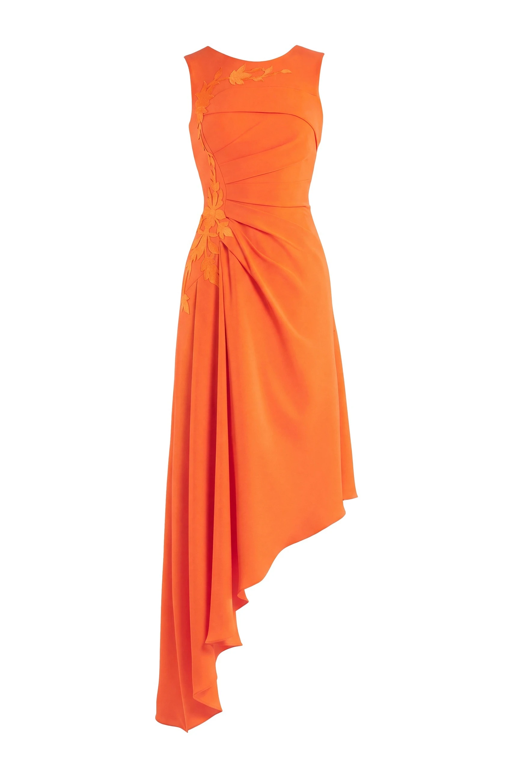 Saiid Kobeisy Crepe High-Low Dress with Matching Embroidery in Vibrant Orange | Dresses | Coveti Saiid Kobeisy Crepe High-Low Dress with Matching Embroidery in Vibrant Orange