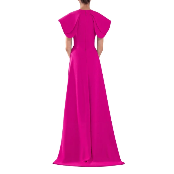 Saiid Kobeisy Crepe Jumpsuit with Back Overskirt in Magenta, view 3