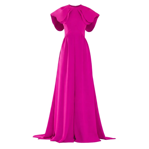 Saiid Kobeisy Crepe Jumpsuit with Back Overskirt in Magenta