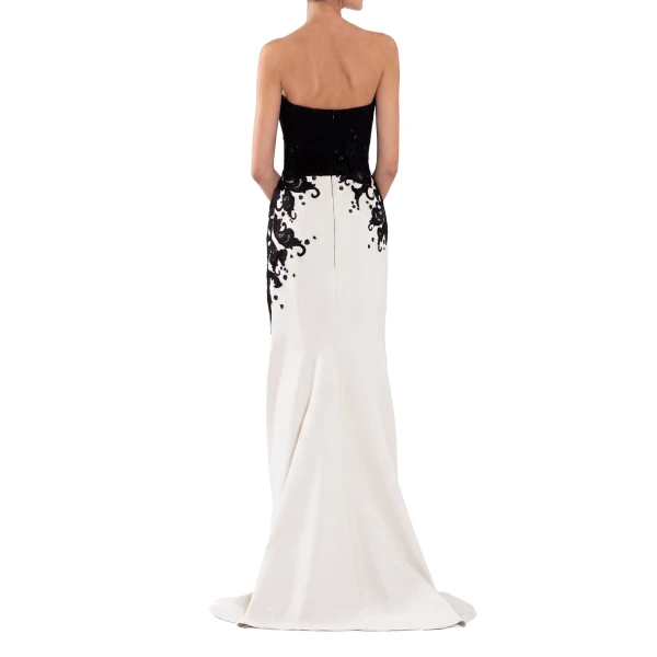 Saiid Kobeisy Crepe Mermaid Dress with Embroidery in Off White, view 3