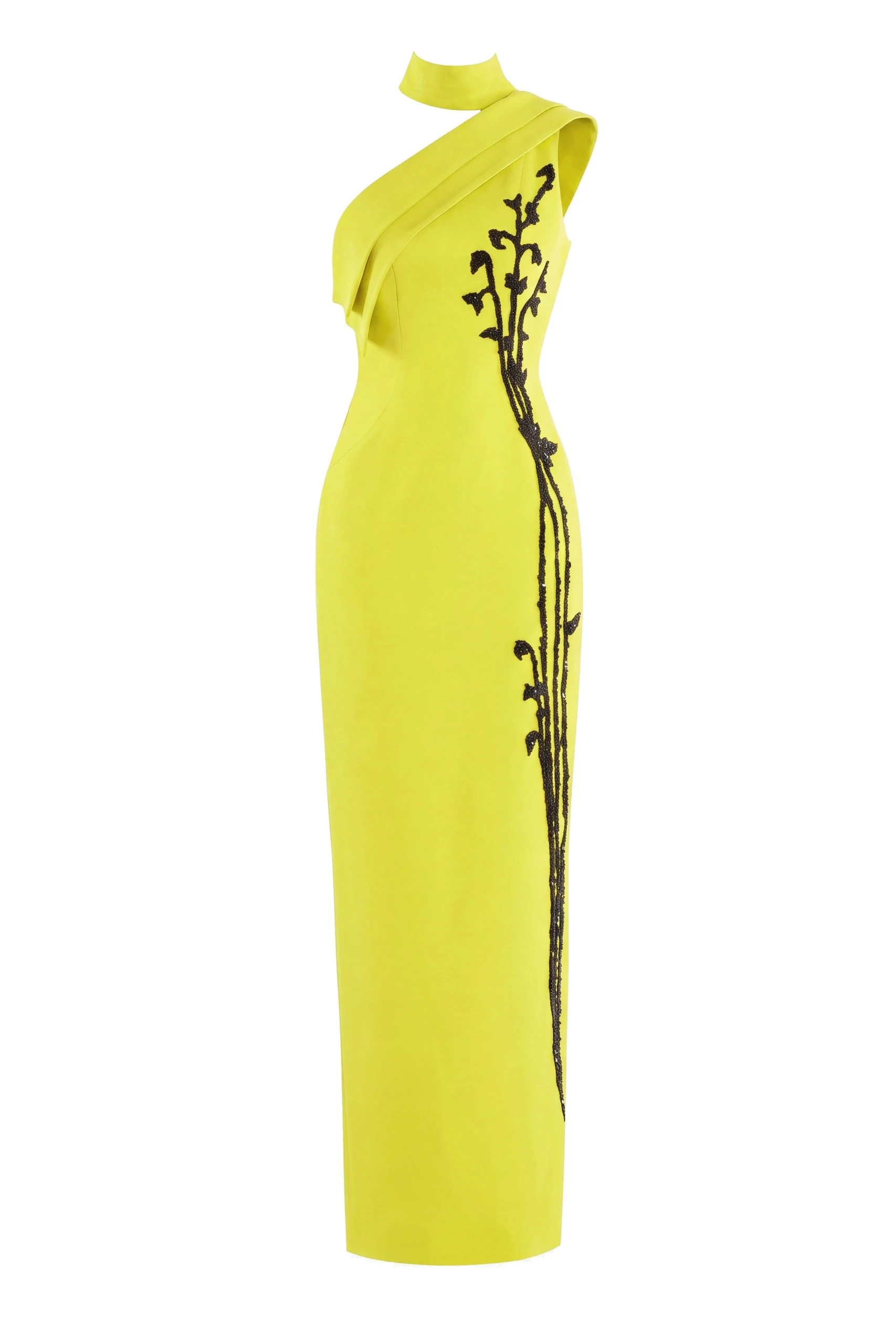 Saiid Kobeisy Crepe Off-Shoulder Dress with Beading in Lime Green and Jet Black | Dresses | Coveti Saiid Kobeisy Crepe Off-Shoulder Dress with Beading in Lime Green and Jet Black