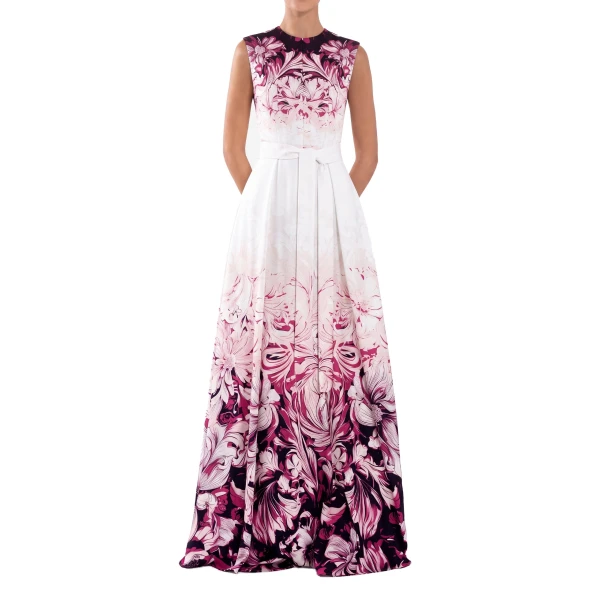 Saiid Kobeisy Crepe Printed Jumpsuit in Magenta Print, view 2