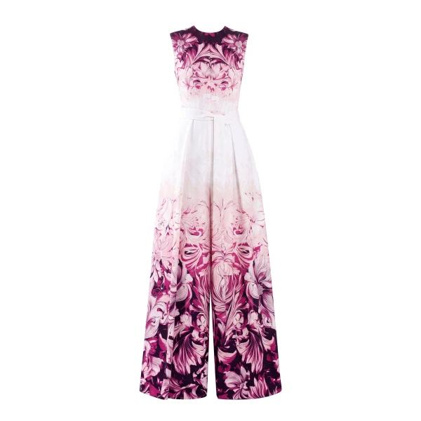 Saiid Kobeisy Crepe Printed Jumpsuit in Magenta Print