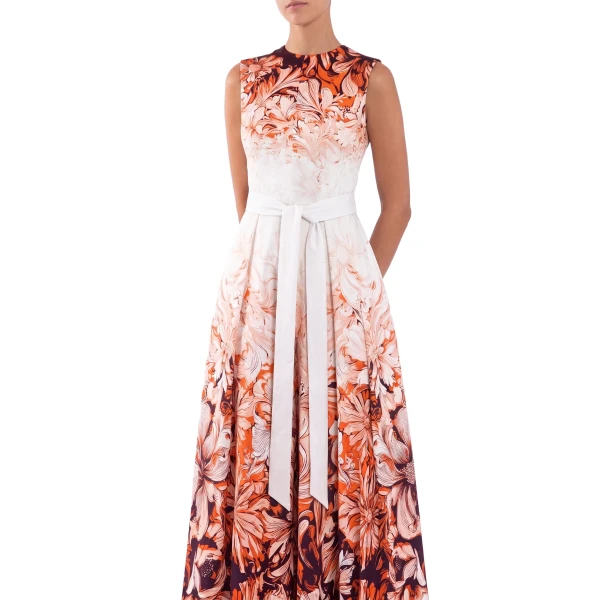 Saiid Kobeisy Crepe Printed Jumpsuit in Vibrant Orange Print, view 4