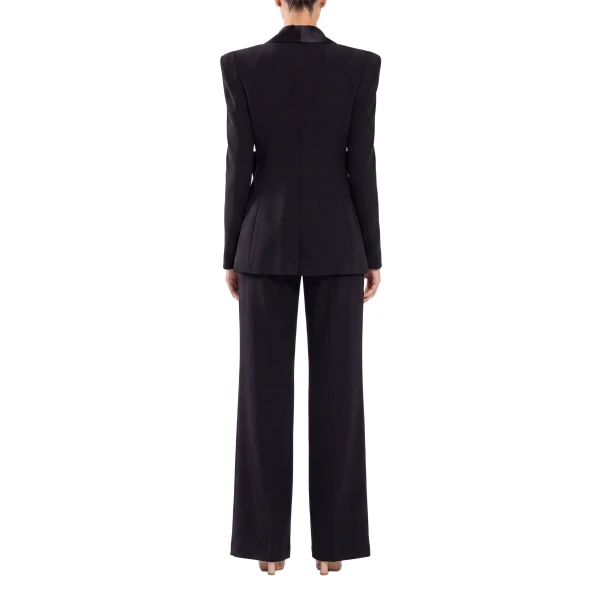Saiid Kobeisy Crepe Tailored Jacket with Taffeta Collar and Bow in Jet Black, view 3