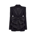 Saiid Kobeisy Crepe Tailored Jacket with Taffeta Collar and Bow in Jet Black