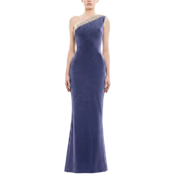 Saiid Kobeisy Crystal Embellished One-Shoulder Dress in Marlin, view 2