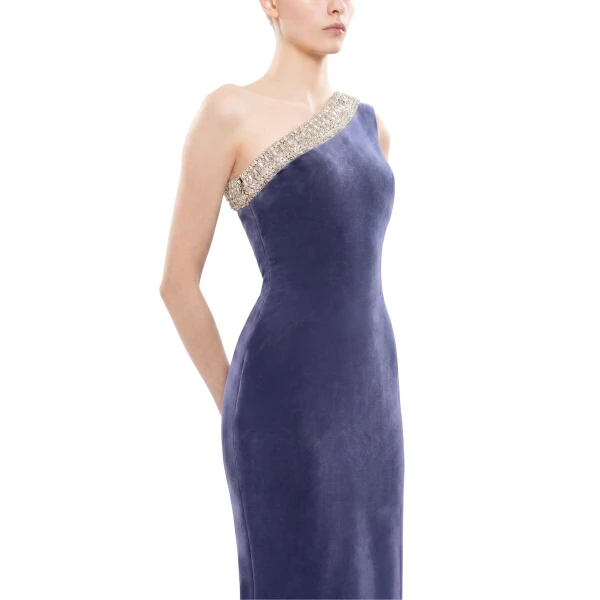 Saiid Kobeisy Crystal Embellished One-Shoulder Dress in Marlin, view 3