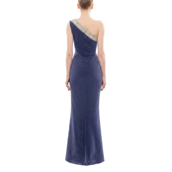 Saiid Kobeisy Crystal Embellished One-Shoulder Dress in Marlin, view 4