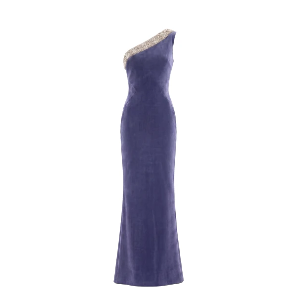 Saiid Kobeisy Crystal Embellished One-Shoulder Dress in Marlin