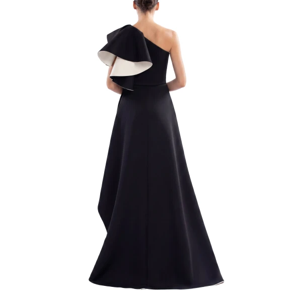 Saiid Kobeisy Double Faced Scuba Long Dress in Jet Black, view 3