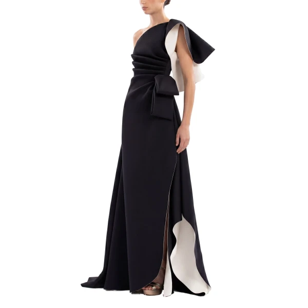 Saiid Kobeisy Double Faced Scuba Long Dress in Jet Black, view 4