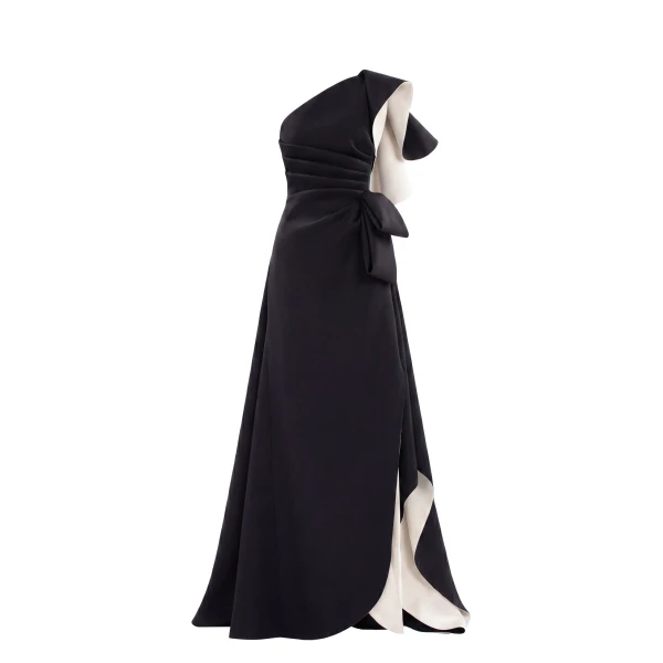 Saiid Kobeisy Double Faced Scuba Long Dress in Jet Black