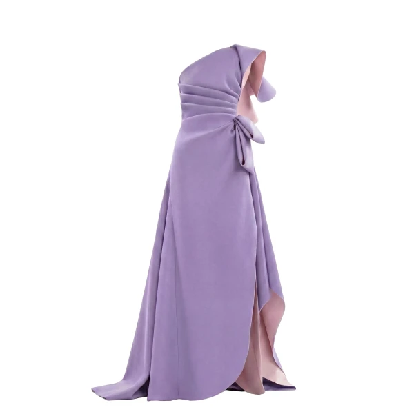Saiid Kobeisy Double Faced Scuba Long Dress in Lavender